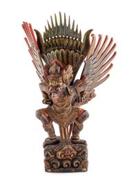 An Indian Carved and Polychrome Painted Wood Garuda Figure
