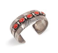 Sterling Silver and Coral Cuff Bracelet