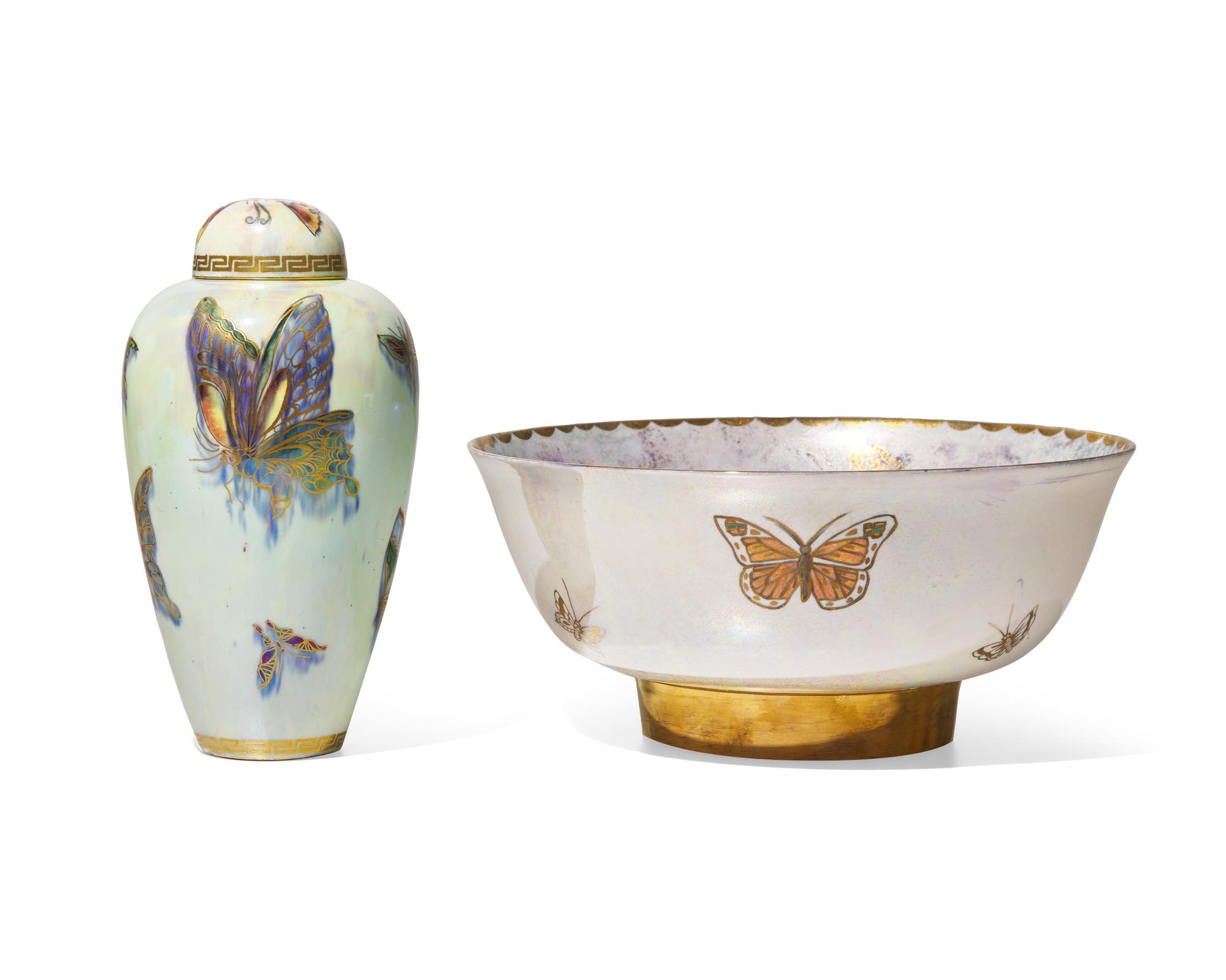 Two Wedgwood Butterfly Lustre and Parcel-Gilt Table Articles