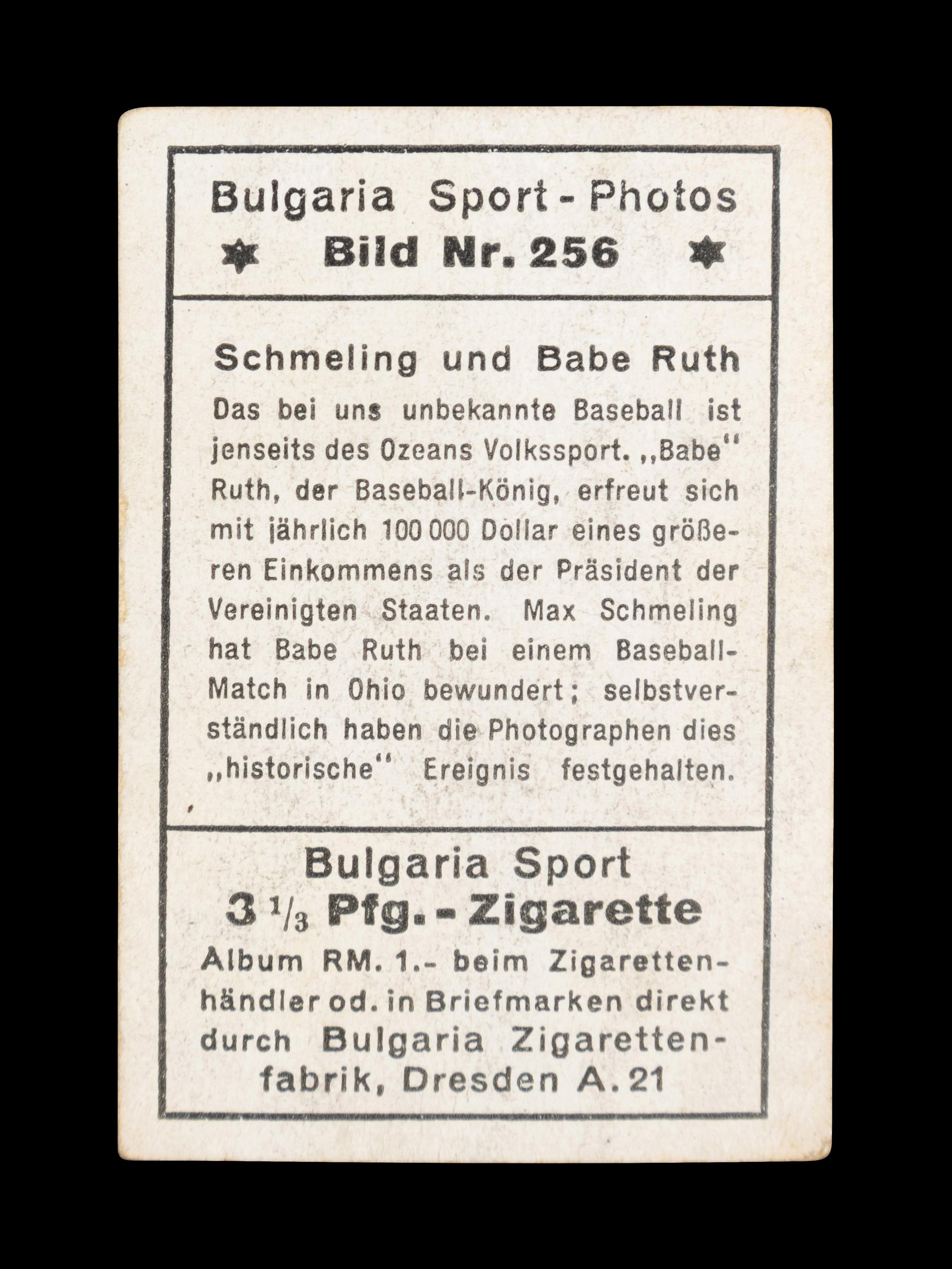 A 1932 Bulgaria Sport Photo Max Schmeling and Babe Ruth Card No. 256.