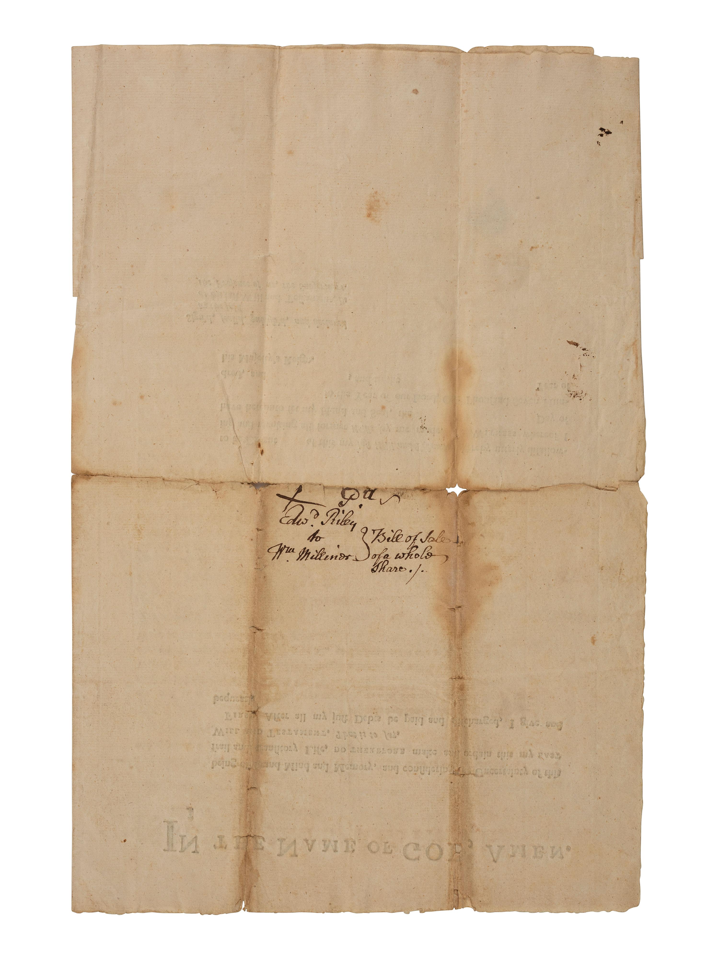 [FRENCH & INDIAN WAR] -- [PRIVATEERS]. A group of 5 documents associated with New York Privateer Captain James Lilley and the British ship he commanded during the French and Indian War, the Duke of Cumberland .