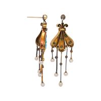 VICTORIAN, TURQUOISE, SEED PEARL, AND DIAMOND EARRINGS