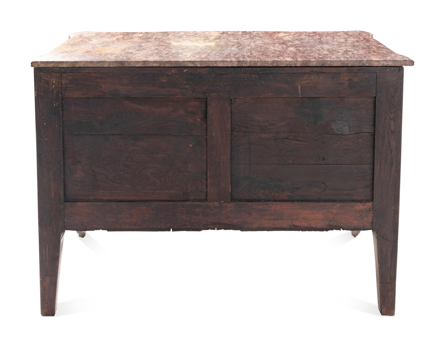 A Louis XV/XVI Transitional Style Walnut Marble-Top Commode
