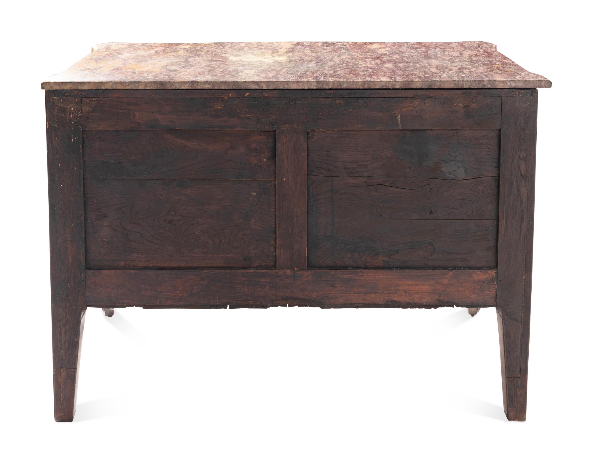 A Louis XV/XVI Transitional Style Walnut Marble-Top Commode