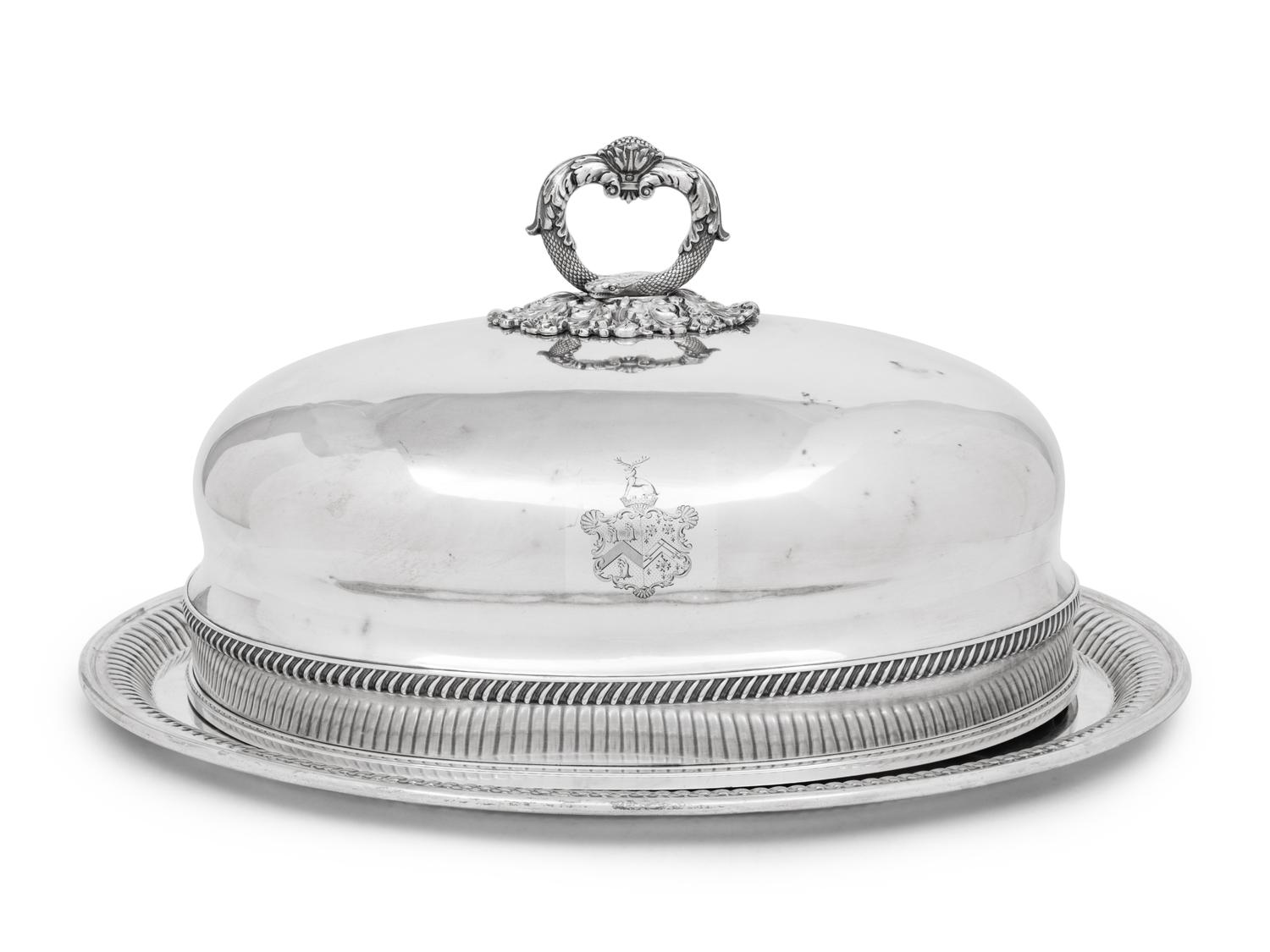 An English Silver-Plate Meat Dome and Associated Tray