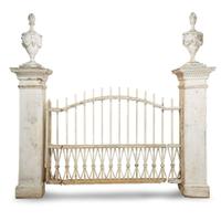 After Samuel McIntire (1757-1811) Carved and painted Federal-style gateposts and gate modeled after the Peirce-Nichol House gate, Salem, Massachusetts, circa 1925