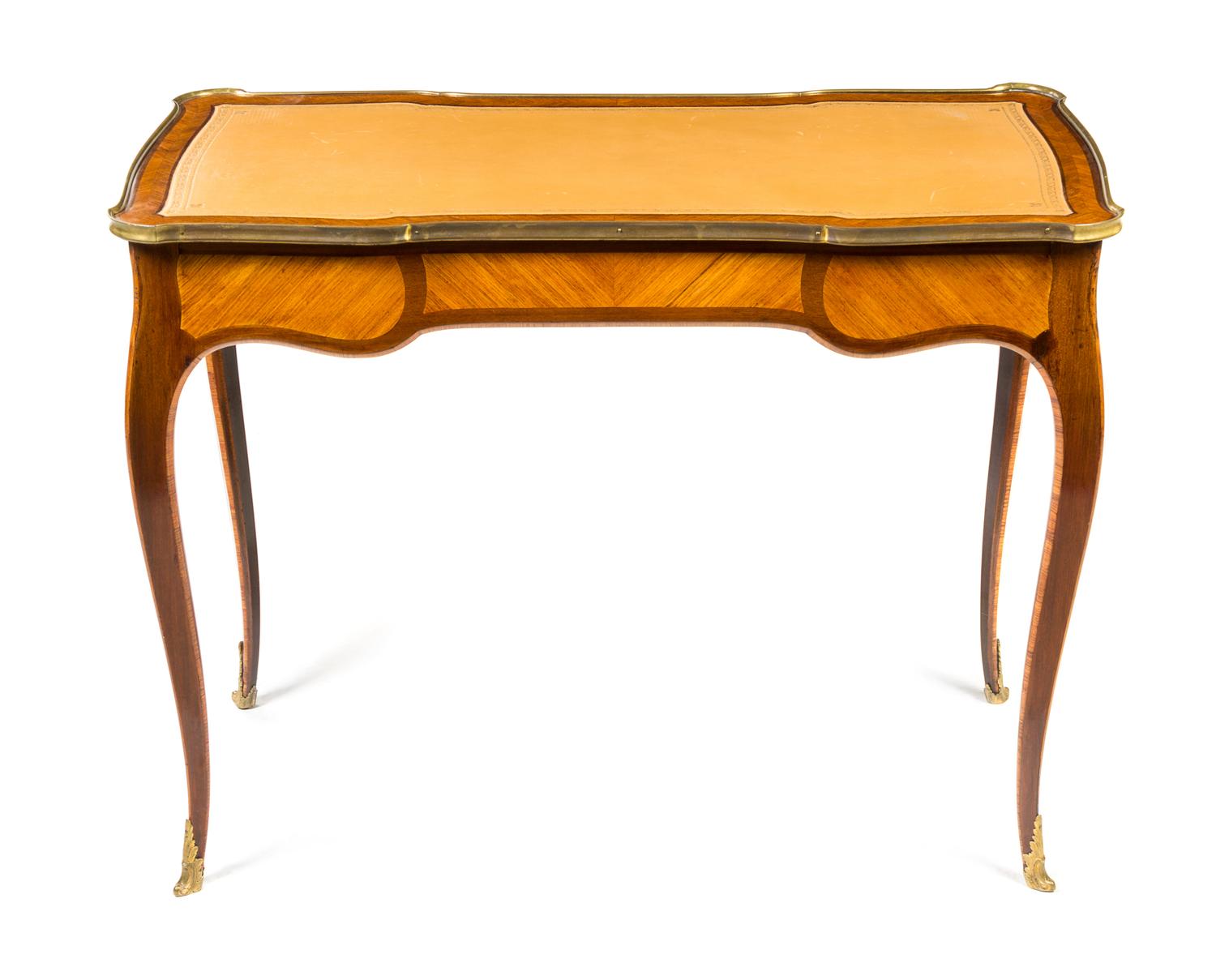 A Louis XV Style Gilt Bronze Mounted Kingwood Bureau Plat Height 29 x width 20 1/4 x depth 38 inches. — LATE 19TH/EARLY 20TH CENTURY