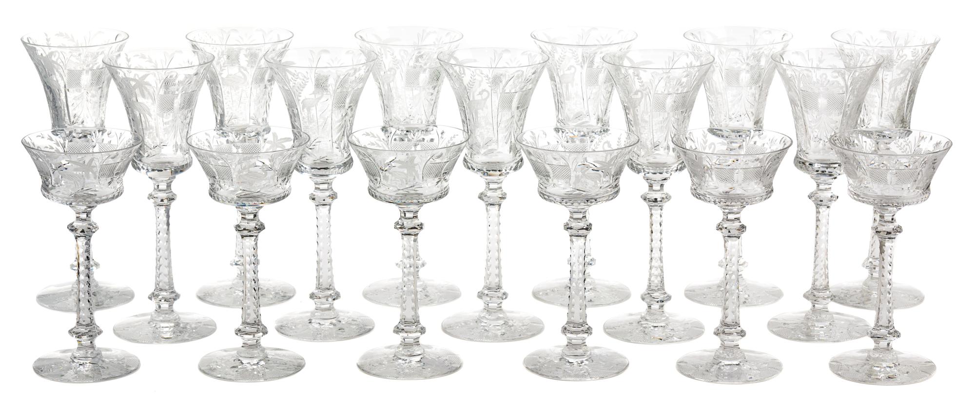 A Cut and Etched Glass Stemware Service Height of tallest stem 9 3/4 inches. — EARLY 20TH CENTURY