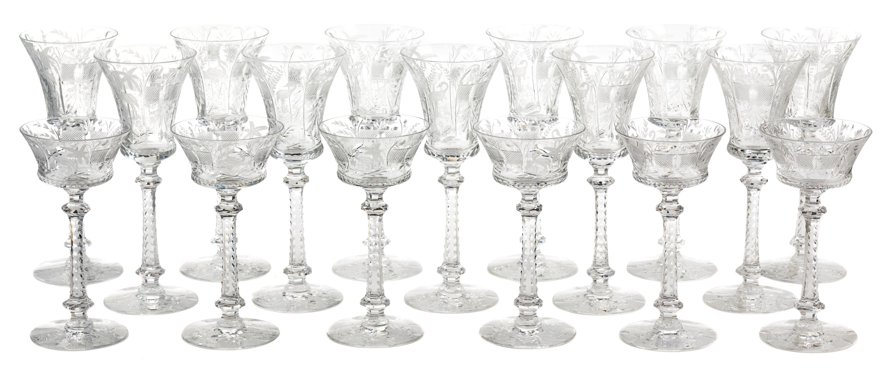 A Cut and Etched Glass Stemware Service Height of tallest stem 9 3/4 inches. — EARLY 20TH CENTURY