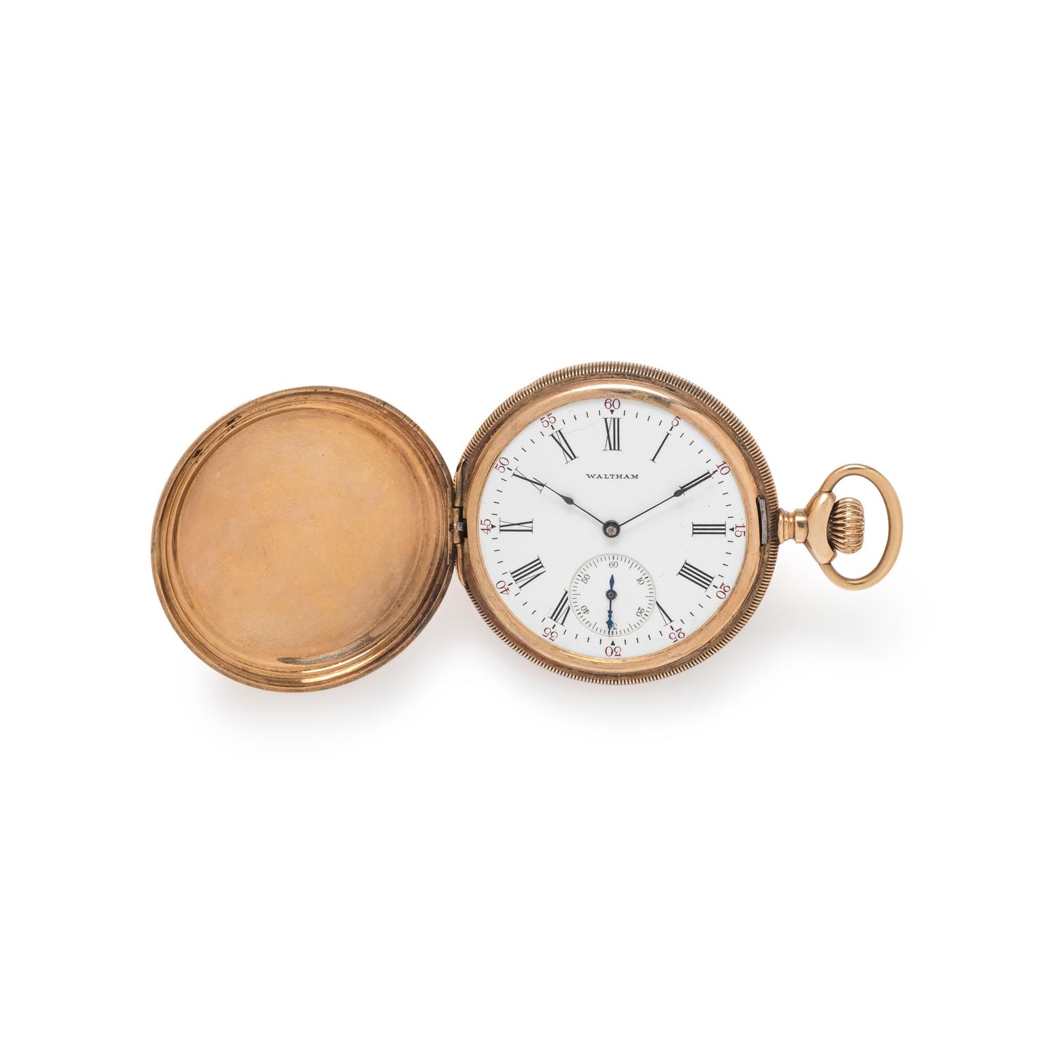 WALTHAM, 14K YELLOW GOLD HUNTER CASE POCKET WATCH