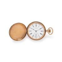 WALTHAM, 14K YELLOW GOLD HUNTER CASE POCKET WATCH