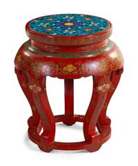 A Chinese Cloisonné Enamel Inset Tianqi and Red Lacquer Stool