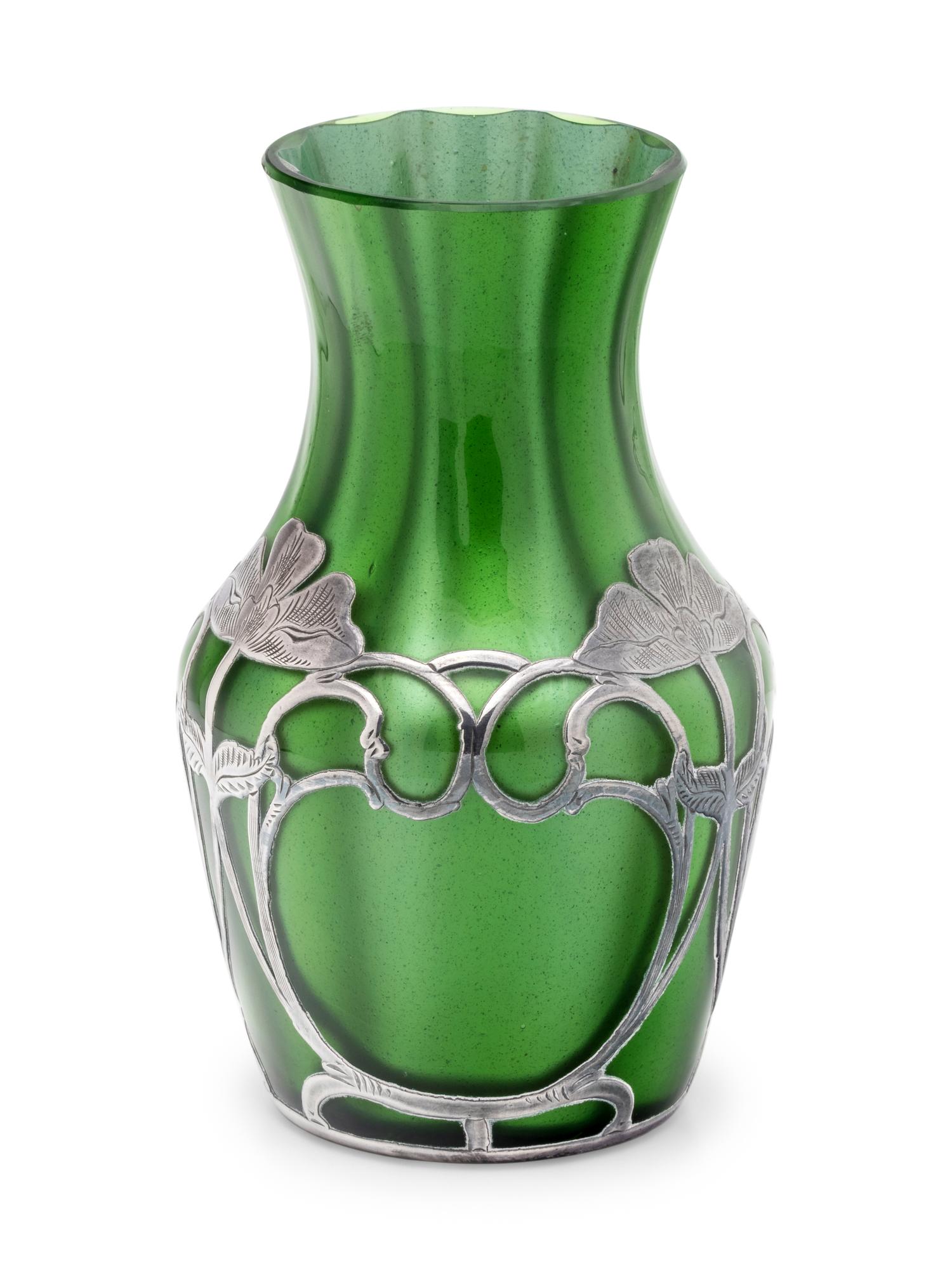 An Art Nouveau Silver Overlay Glass Vase