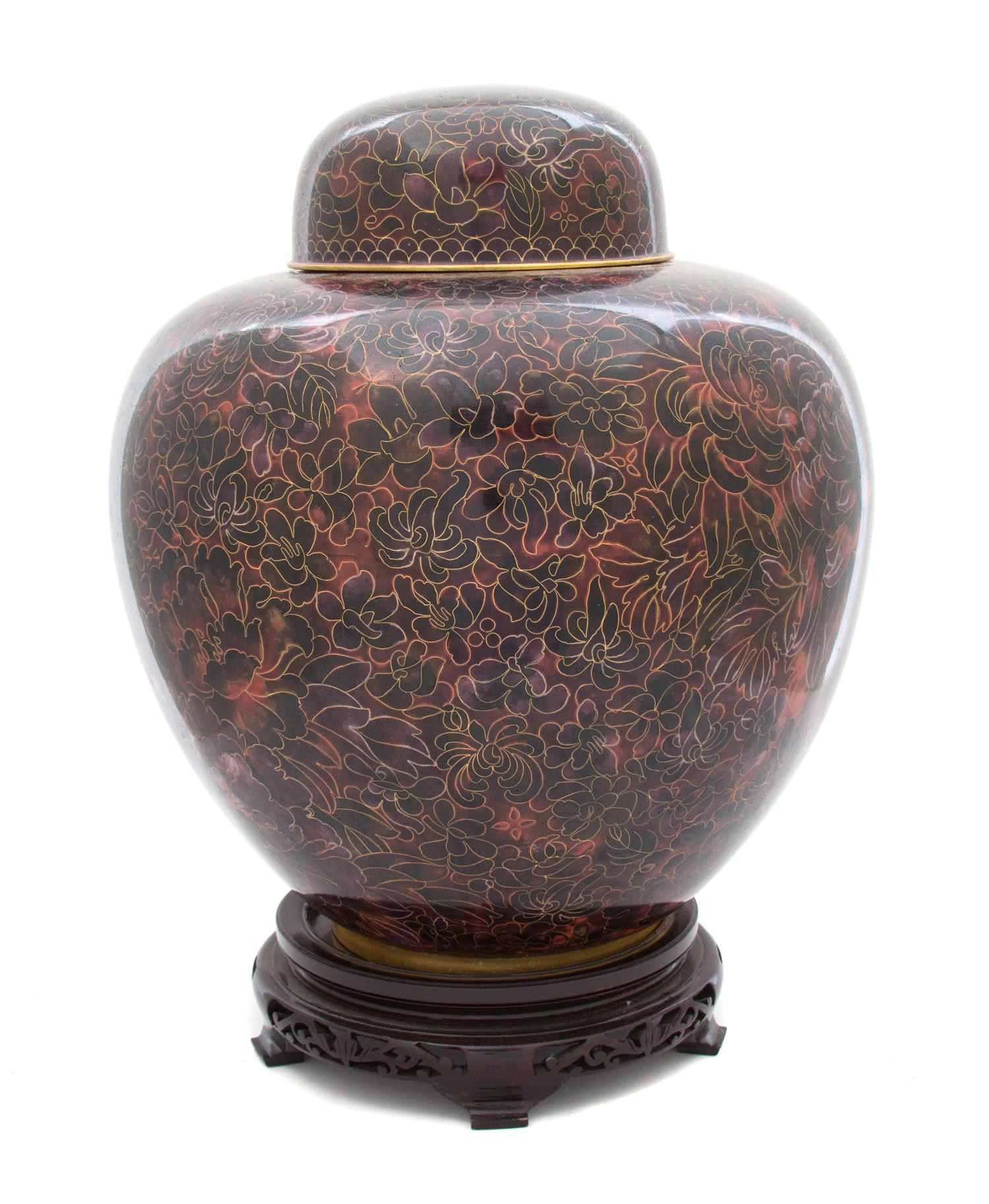A Chinese Cloisonne Ovoid-Form Covered Jar Height 14 3/4 inches. — 20TH CENTURY