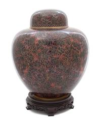 A Chinese Cloisonne Ovoid-Form Covered Jar Height 14 3/4 inches. — 20TH CENTURY