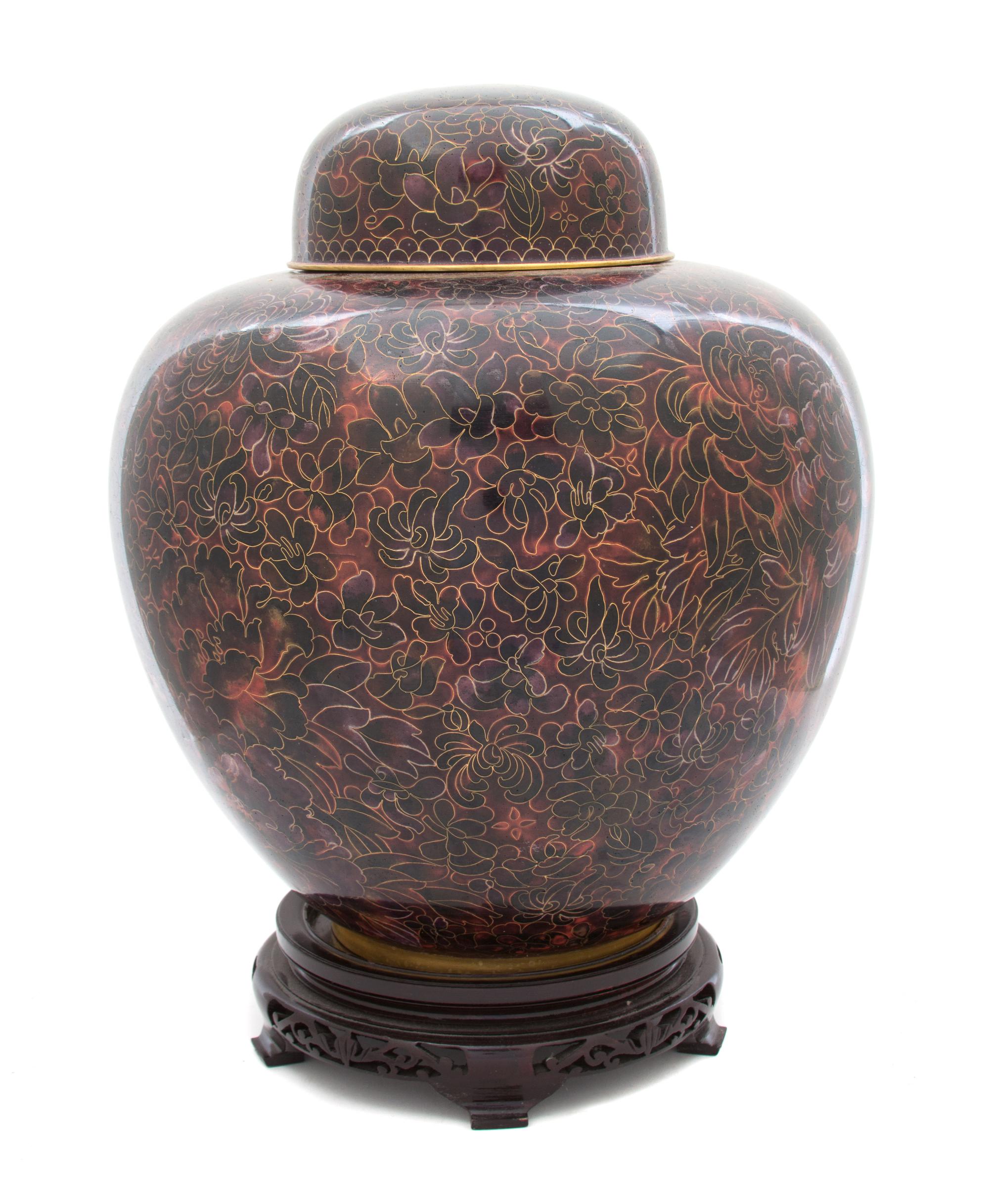 A Chinese Cloisonne Ovoid-Form Covered Jar Height 14 3/4 inches. — 20TH CENTURY