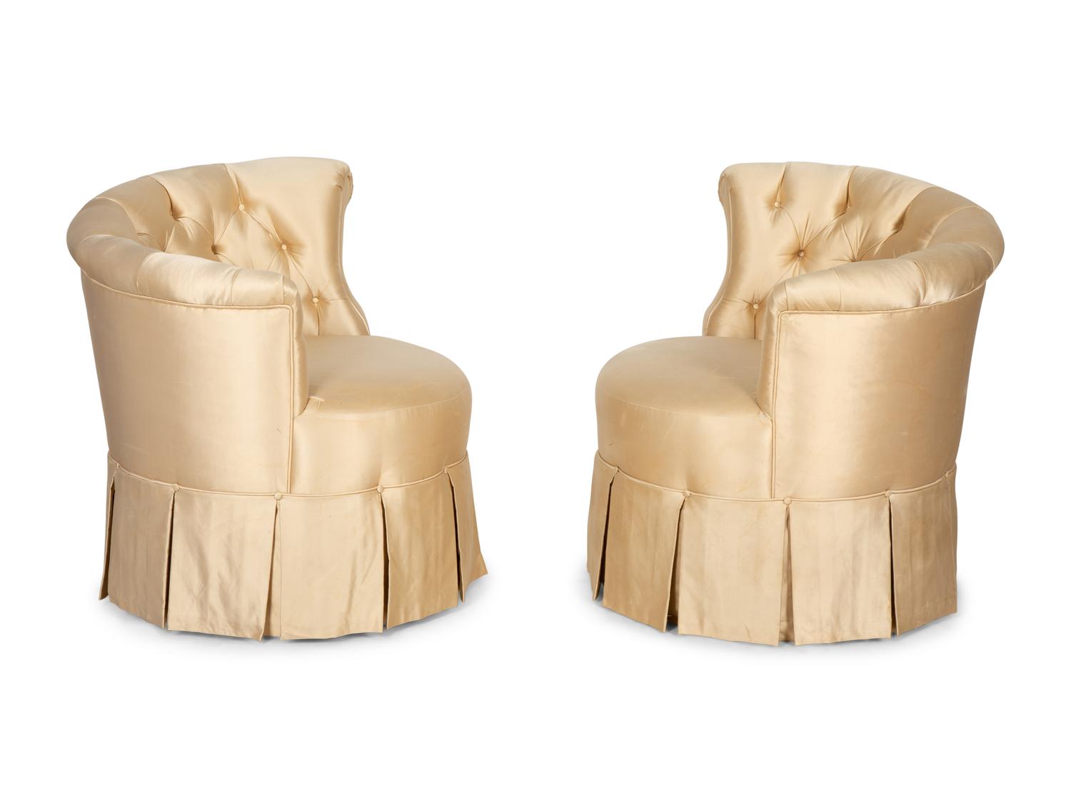 A Pair of Silk-Upholstered Asymmetrical Chairs — 20th Century