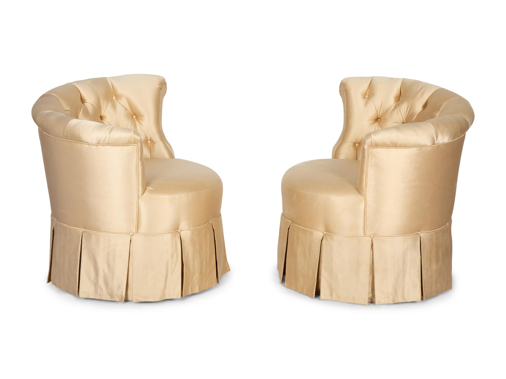 A Pair of Silk-Upholstered Asymmetrical Chairs — 20th Century