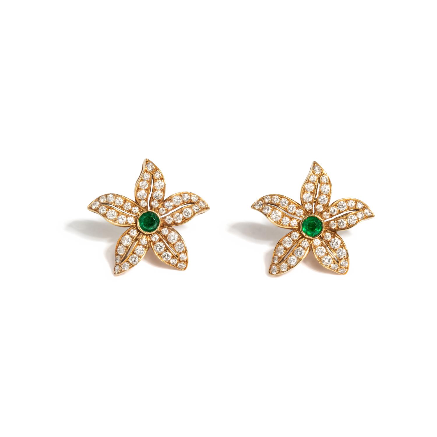 DIAMOND AND EMERALD FLOWER EARRINGS