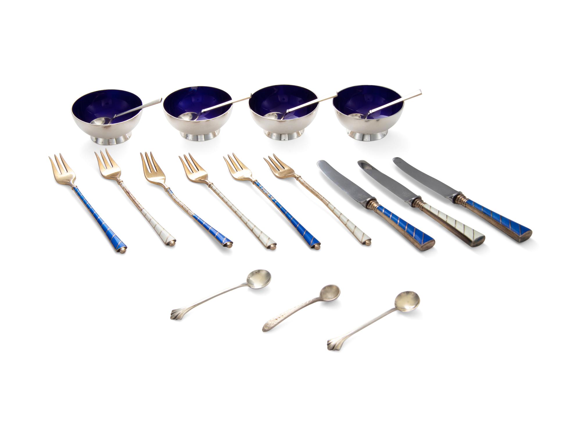 A Collection of Danish Enameled Silver Table Articles (Original Listing Number 94)