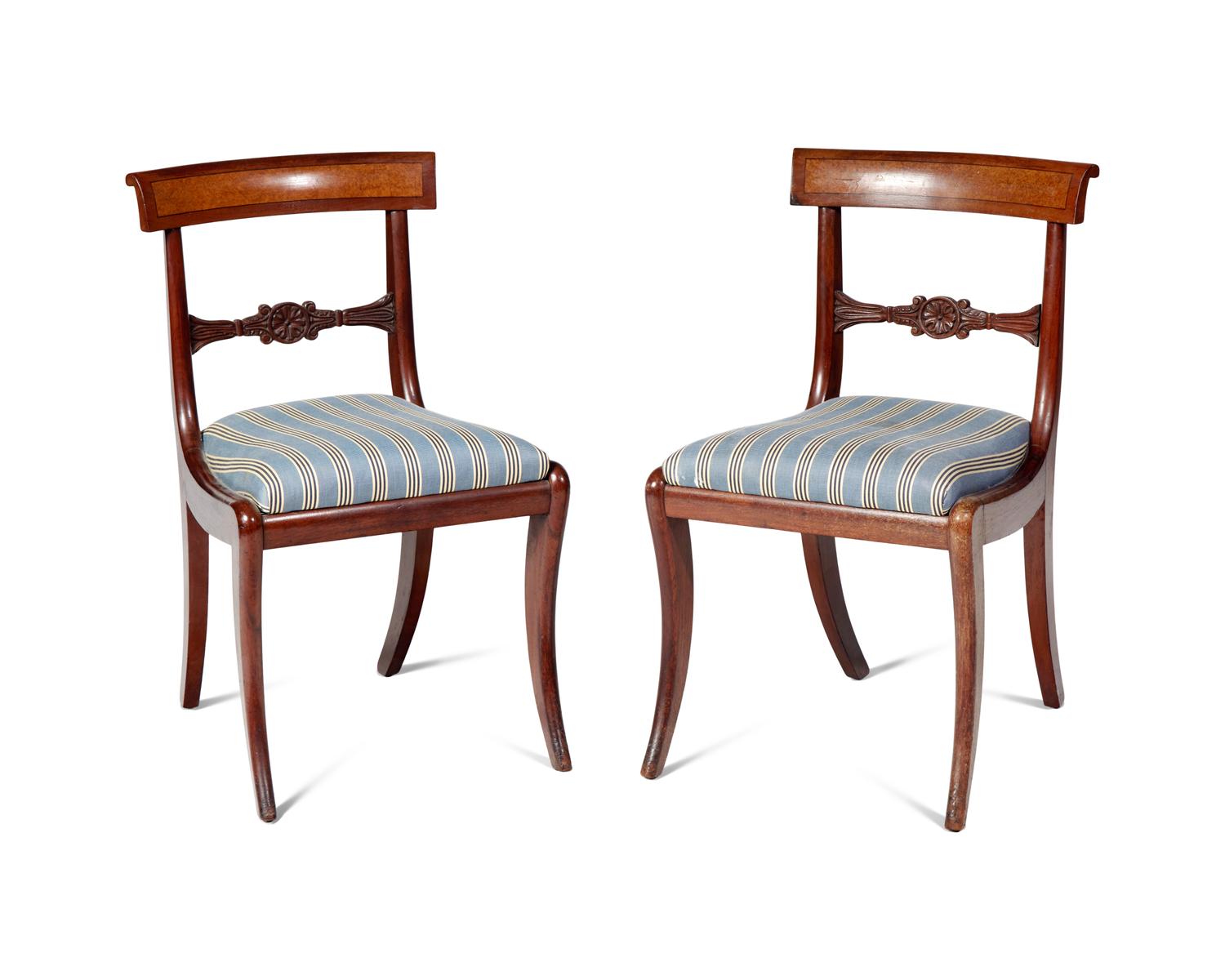 A Pair of Classical Carved Mahogany Klismos Chairs