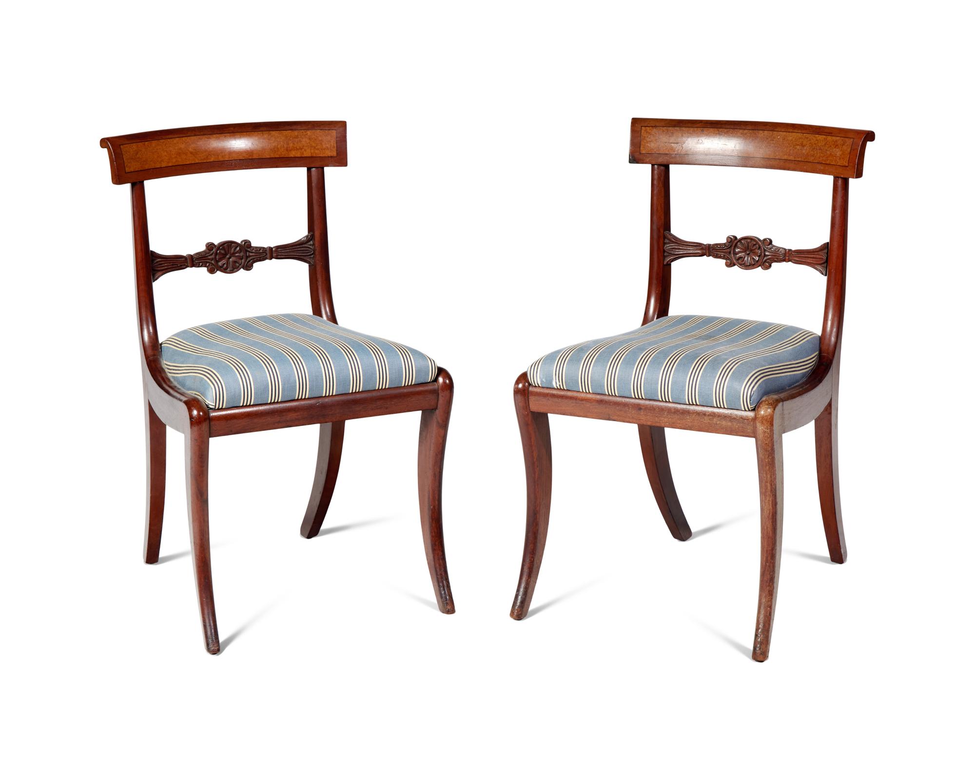 A Pair of Classical Carved Mahogany Klismos Chairs