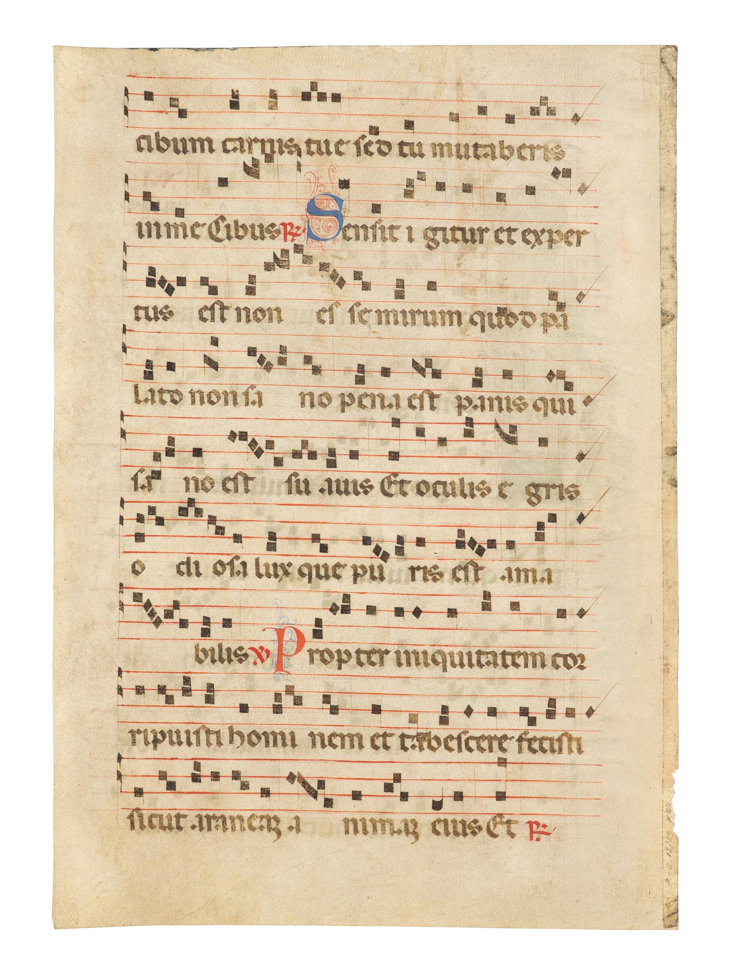 ANONYMOUS SOUTHERN FRENCH ILLUMINATOR Leaf from an Antiphonary with a Historiated Initial ‘I’ of Saint Augustine, in Latin, illuminated manuscript on parchment [Pyrenean region, c. 1310–1330]