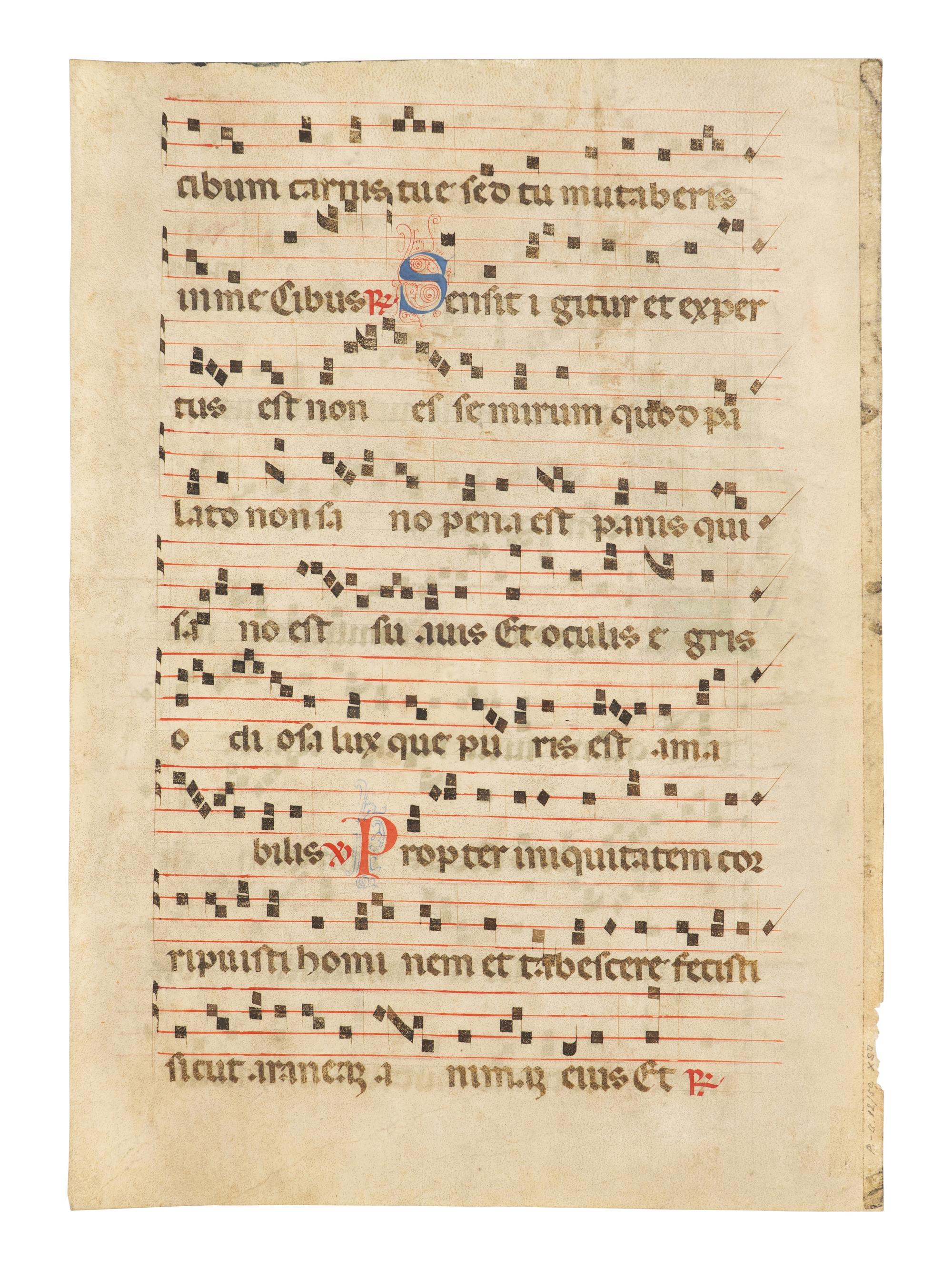 ANONYMOUS SOUTHERN FRENCH ILLUMINATOR Leaf from an Antiphonary with a Historiated Initial ‘I’ of Saint Augustine, in Latin, illuminated manuscript on parchment [Pyrenean region, c. 1310–1330]