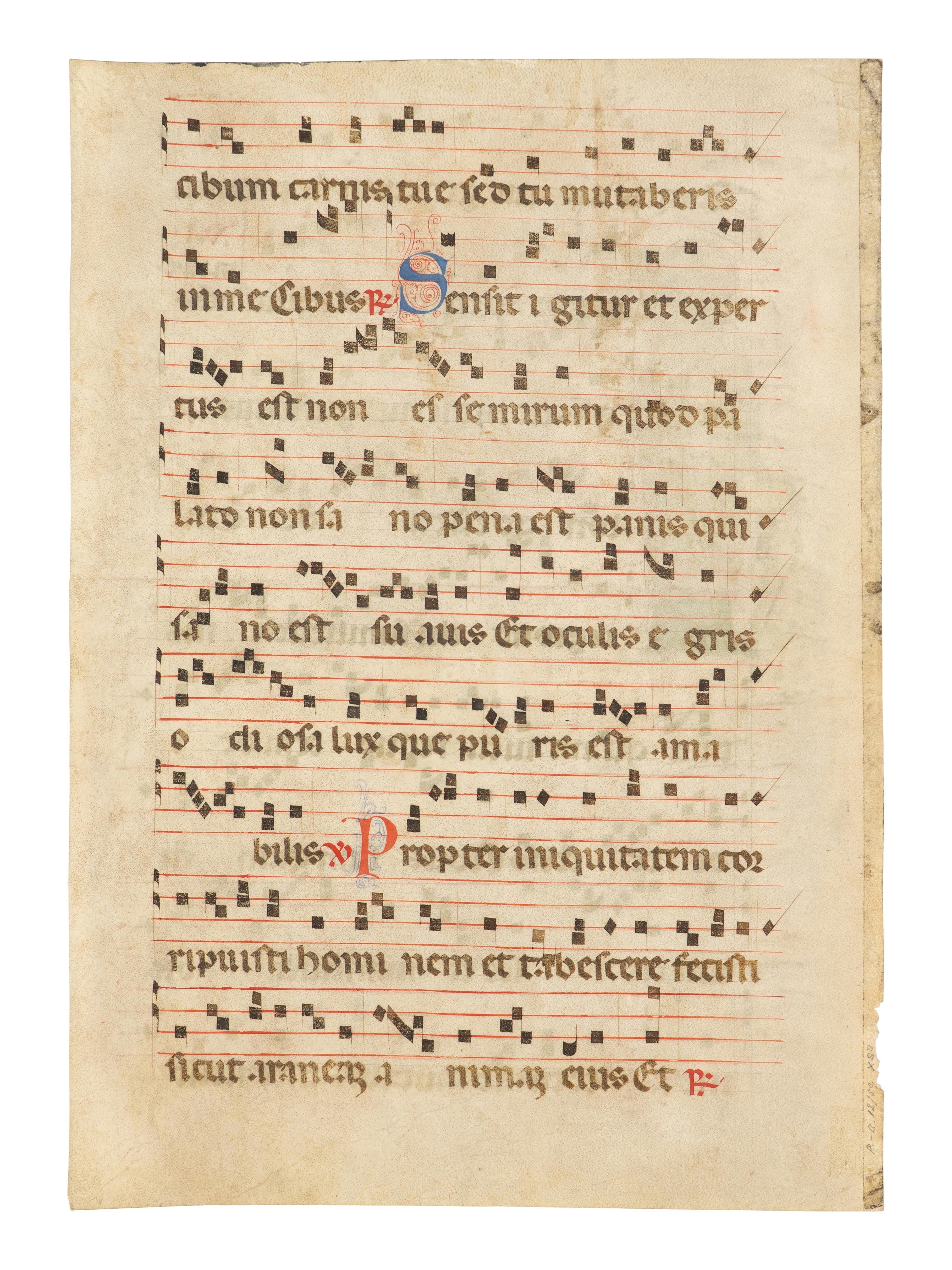 ANONYMOUS SOUTHERN FRENCH ILLUMINATOR Leaf from an Antiphonary with a Historiated Initial ‘I’ of Saint Augustine, in Latin, illuminated manuscript on parchment [Pyrenean region, c. 1310–1330]