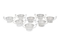 An Assembled Set of American Silver Demitasse Cups, Soups and Desserts