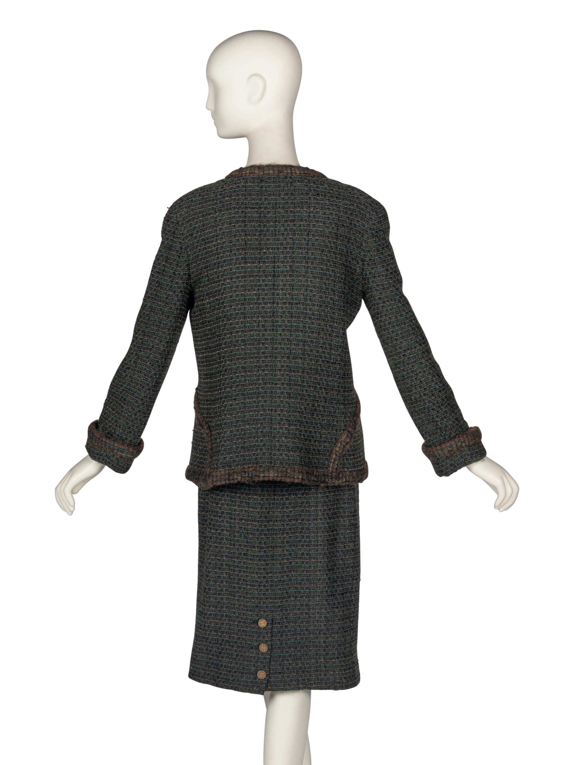 Chanel Tweed Skirt Suit With Scarf