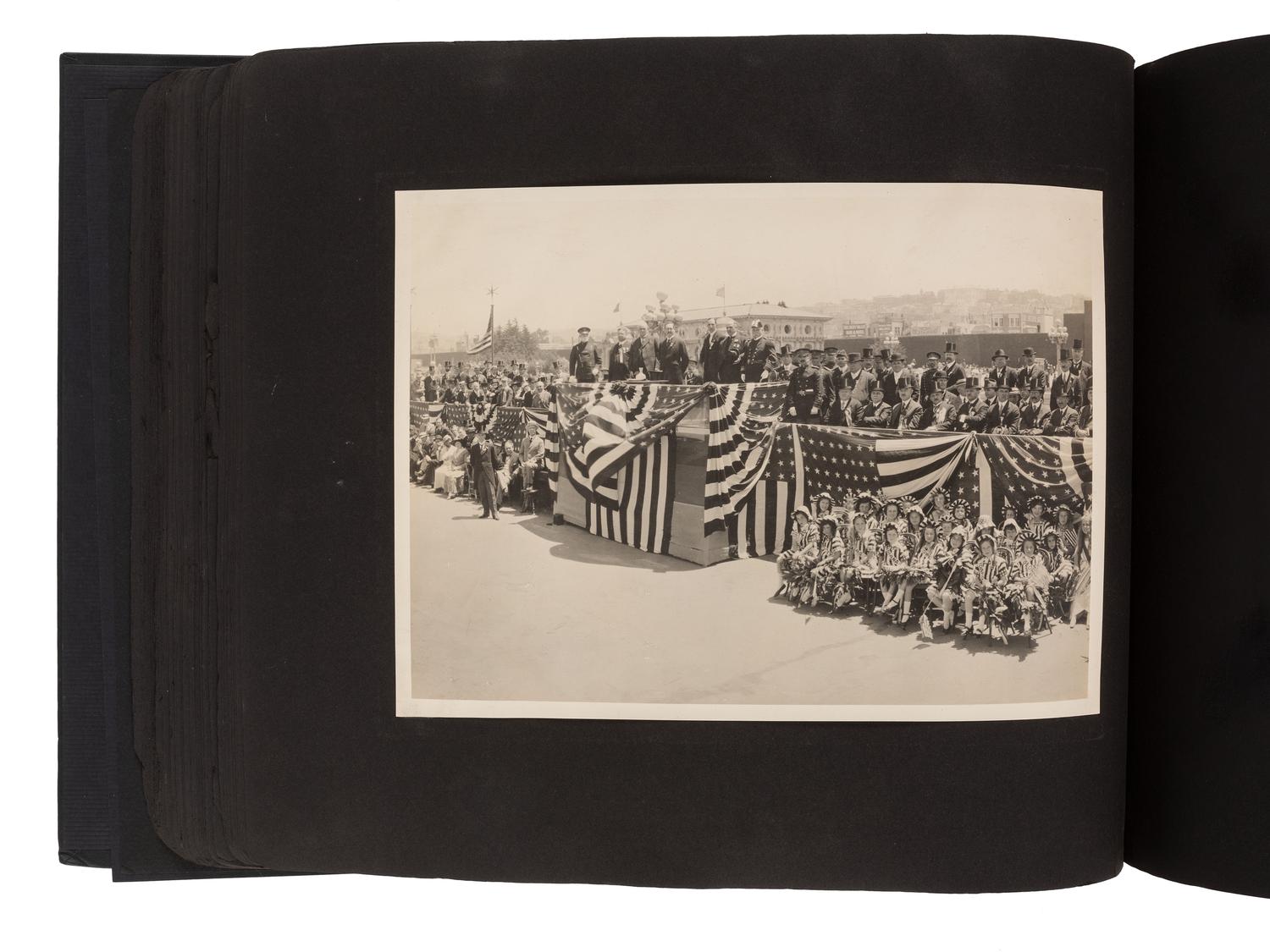 Americana Album containing approx. 350 photographs documenting the journey of the Liberty Bell from Philadelphia to San Francisco for the Panama-Pacific Exposition. 1915.