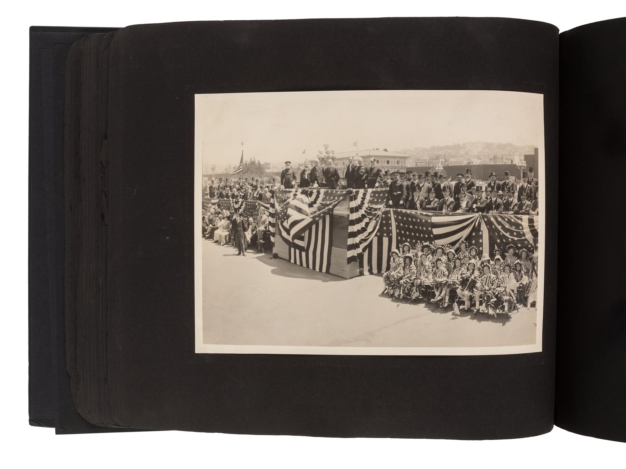 Americana Album containing approx. 350 photographs documenting the journey of the Liberty Bell from Philadelphia to San Francisco for the Panama-Pacific Exposition. 1915.