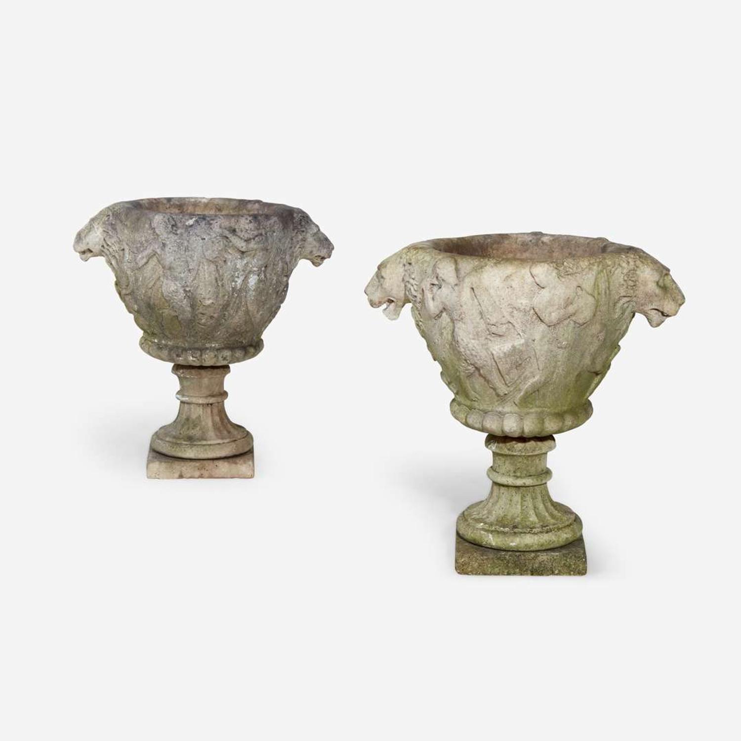 A Pair of Carved Stone Garden Urns Italian, likely 16th century