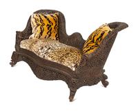 Two Similar Anglo-Burmese Carved Teak Settees
