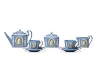 A Wedgwood Blue and Green Dip Jasperware Tea Service
