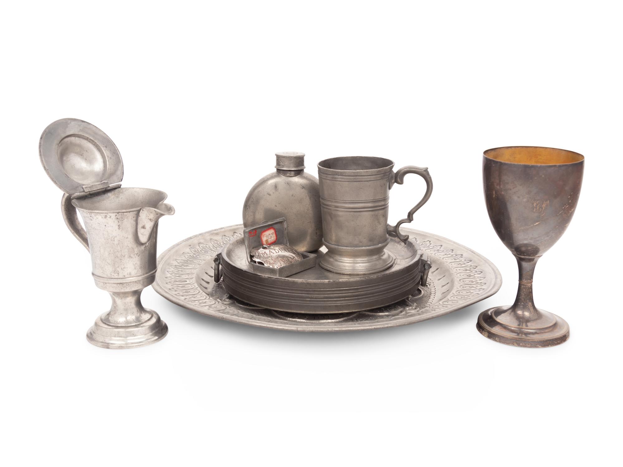 Nine English Pewter Table Articles