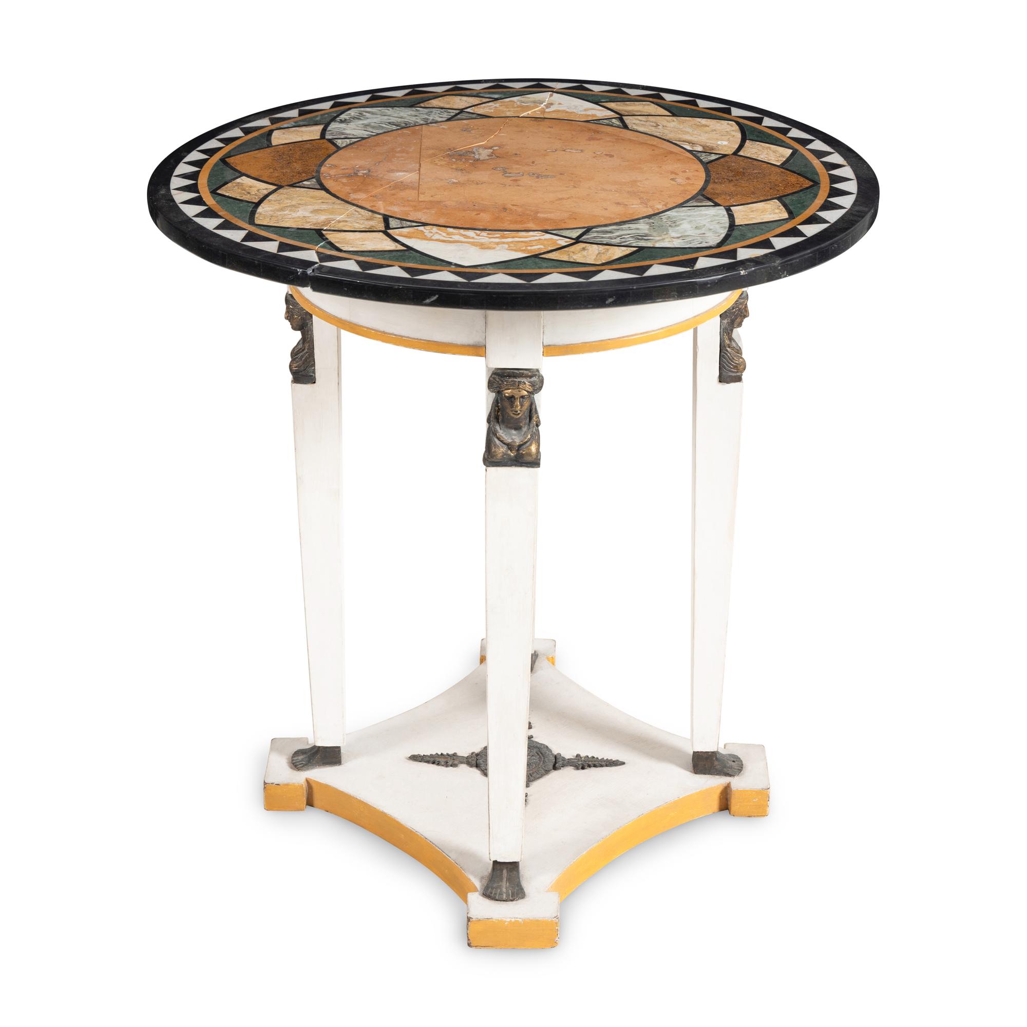 An Empire Style White-Painted and Specimen Marble-Top Center Table