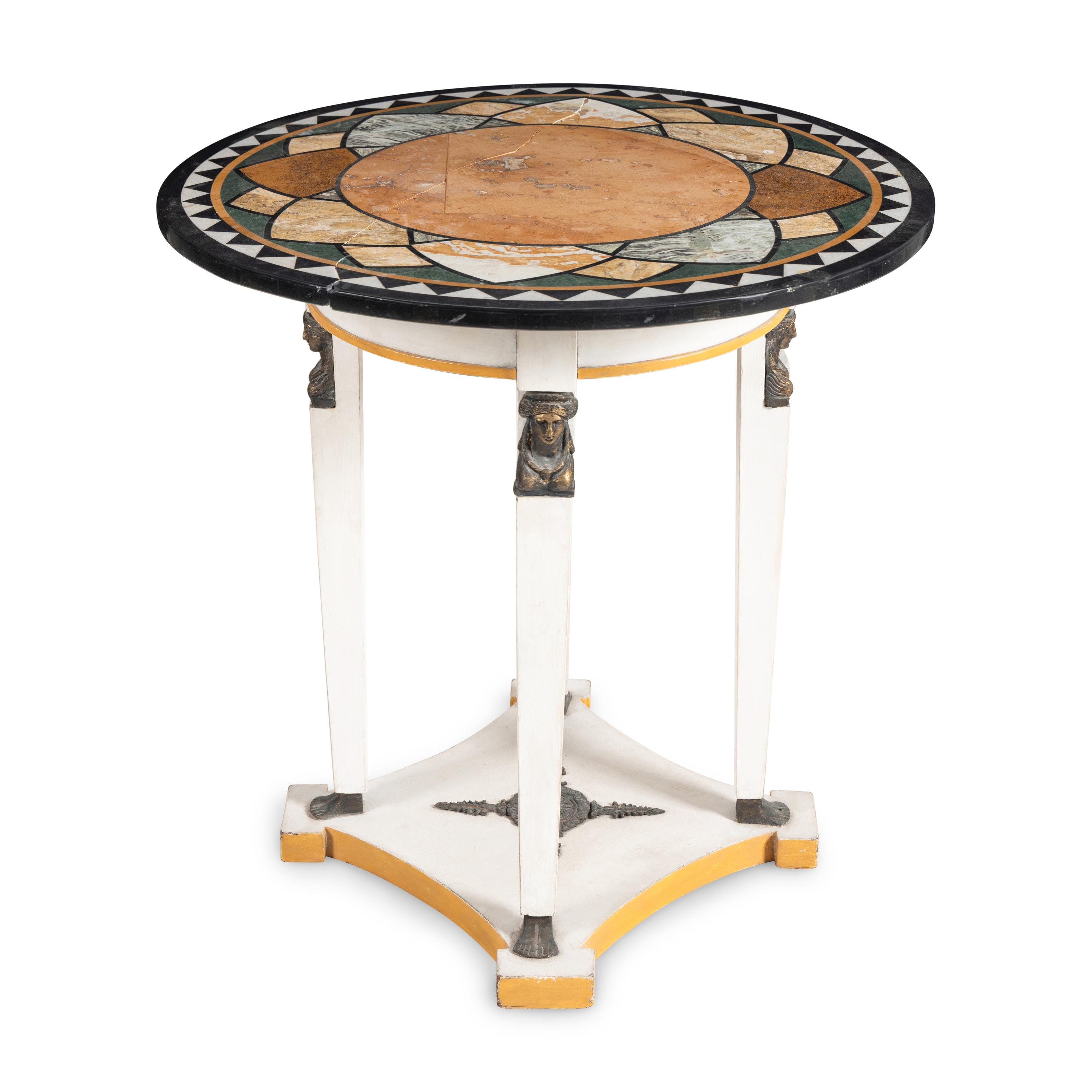 An Empire Style White-Painted and Specimen Marble-Top Center Table