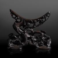 A Chinese Carved and Stained Wood Stand, Late Qing-Republic Period 晚清民國 梅花紋木座