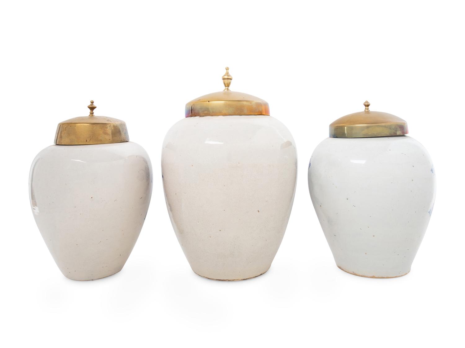 Three Delft Blue and White Tobacco Jars