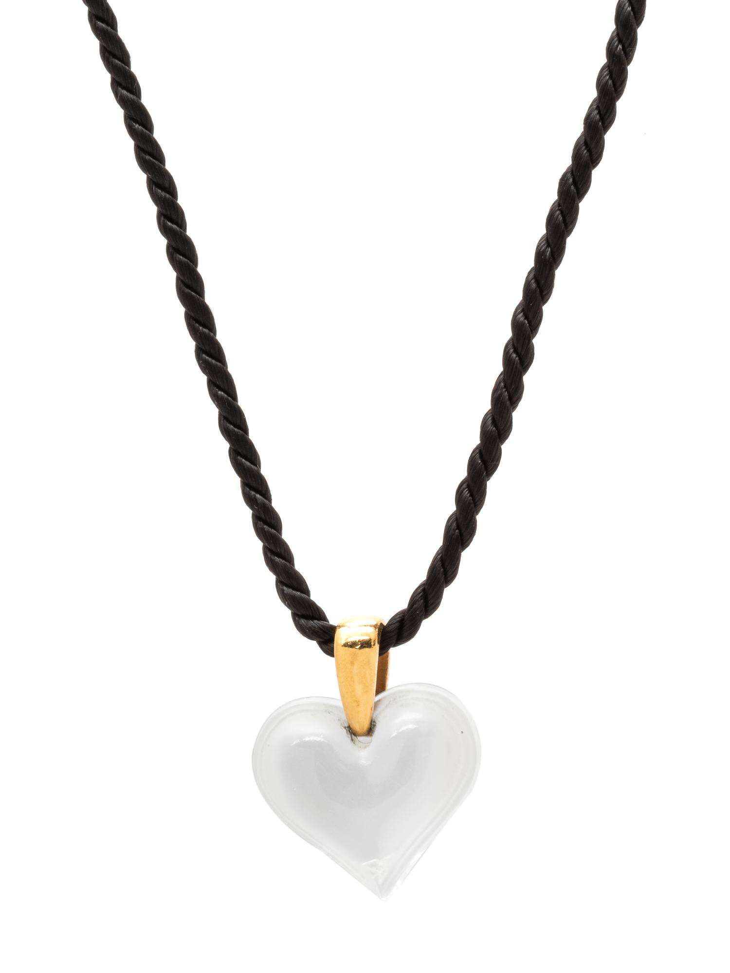 A Yellow Gold and Glass Heart Pendant/Necklace, Lalique,