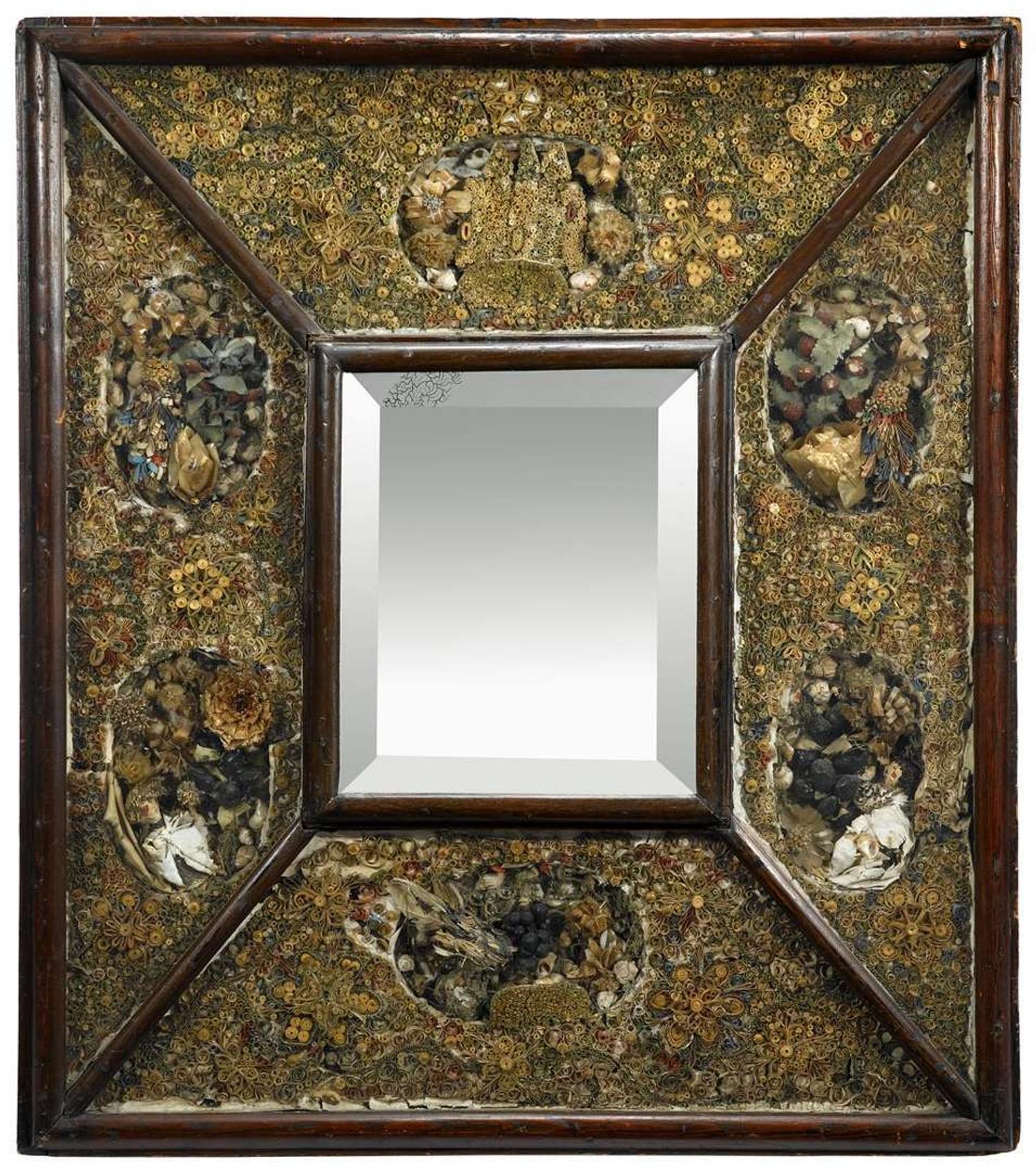 Large quillwork looking glass england, 18th century