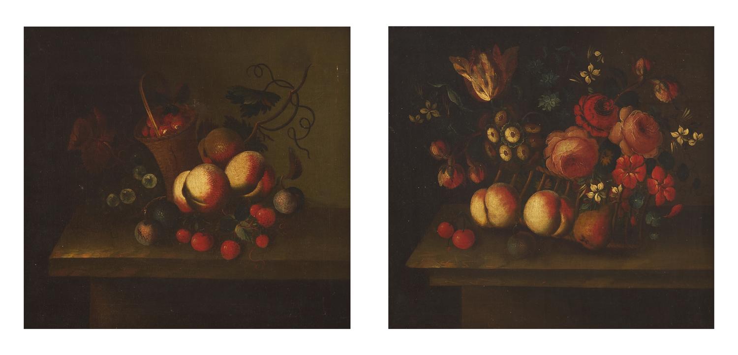 Mixed Fruits and Flowers (a pair of paintings)