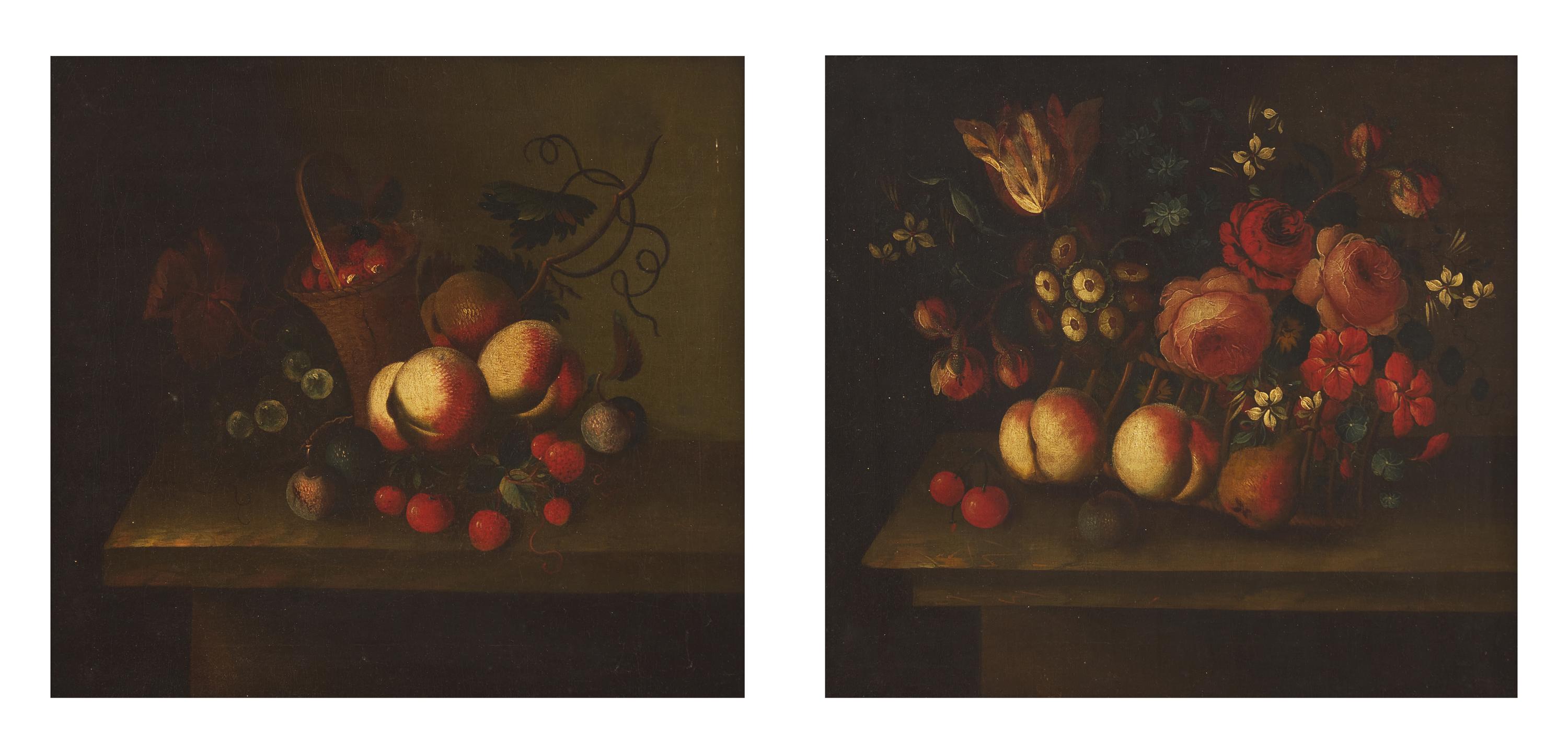 Mixed Fruits and Flowers (a pair of paintings)
