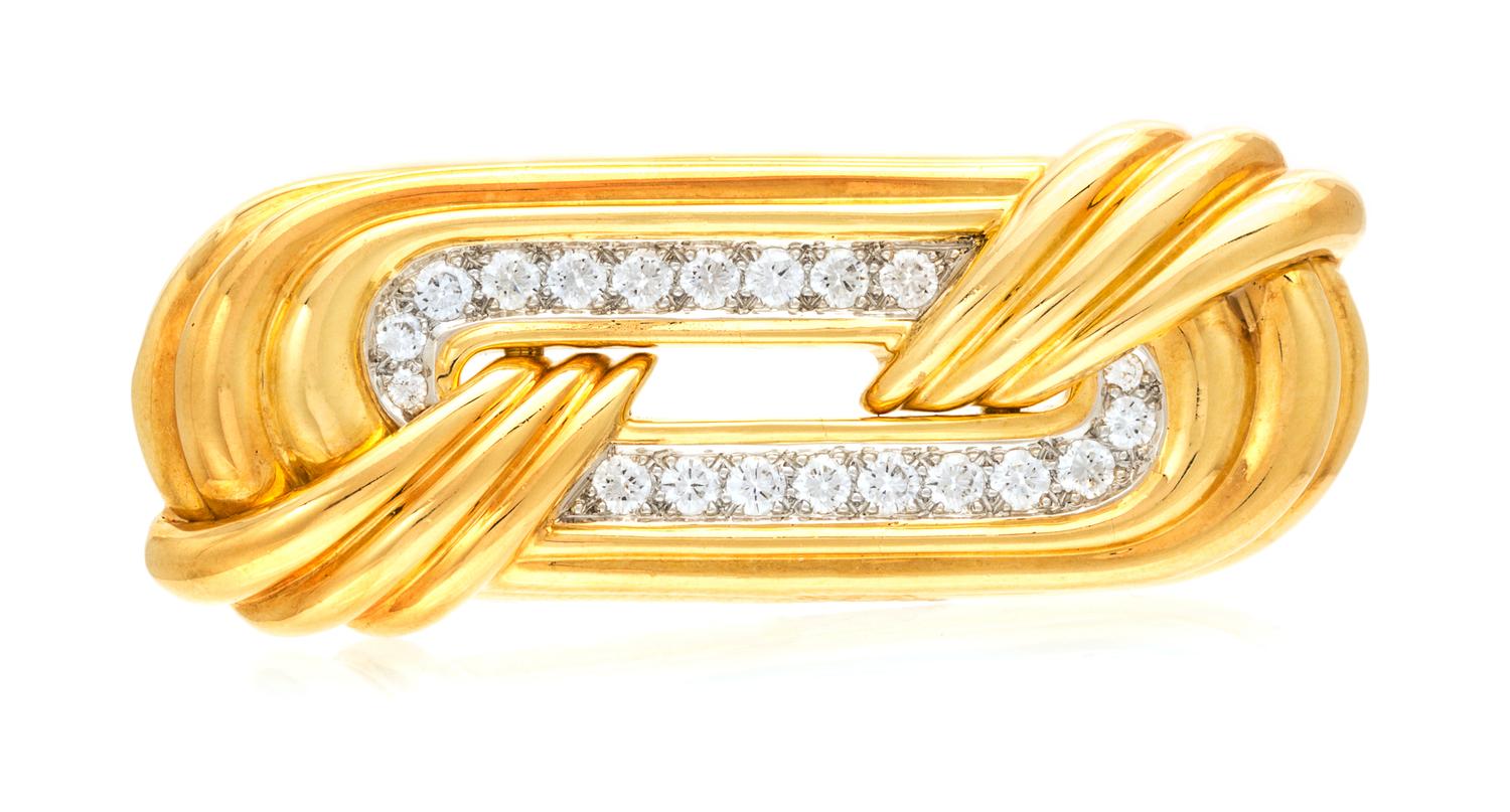 An 18 Karat Yellow Gold, Platinum and Diamond Brooch, Chaavae, 14.20 dwts.
