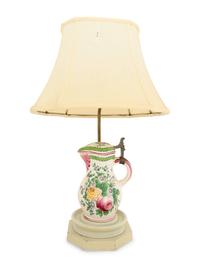 A French Pewter-Mounted Faience Jug Mounted as a Lamp