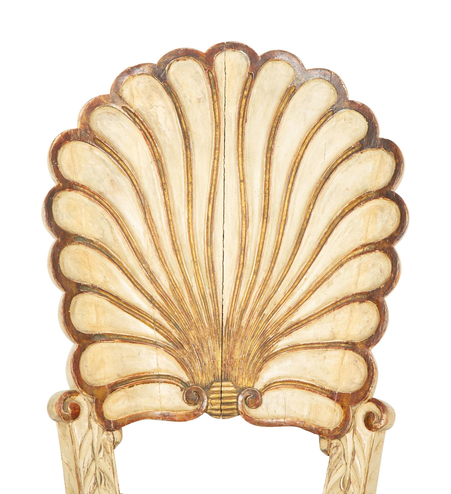 A Venetian Grotto Style Cream-Painted and Parcel Gilt Shell-Back Chair