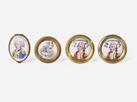 Three "Gen'l Washington" enameled porcelain and brass cloak pins or mirror supports, England, late 18th century