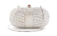 A Judith Leiber Silver Minaudiere Clutch, 6.5" x 3.5" x 2".